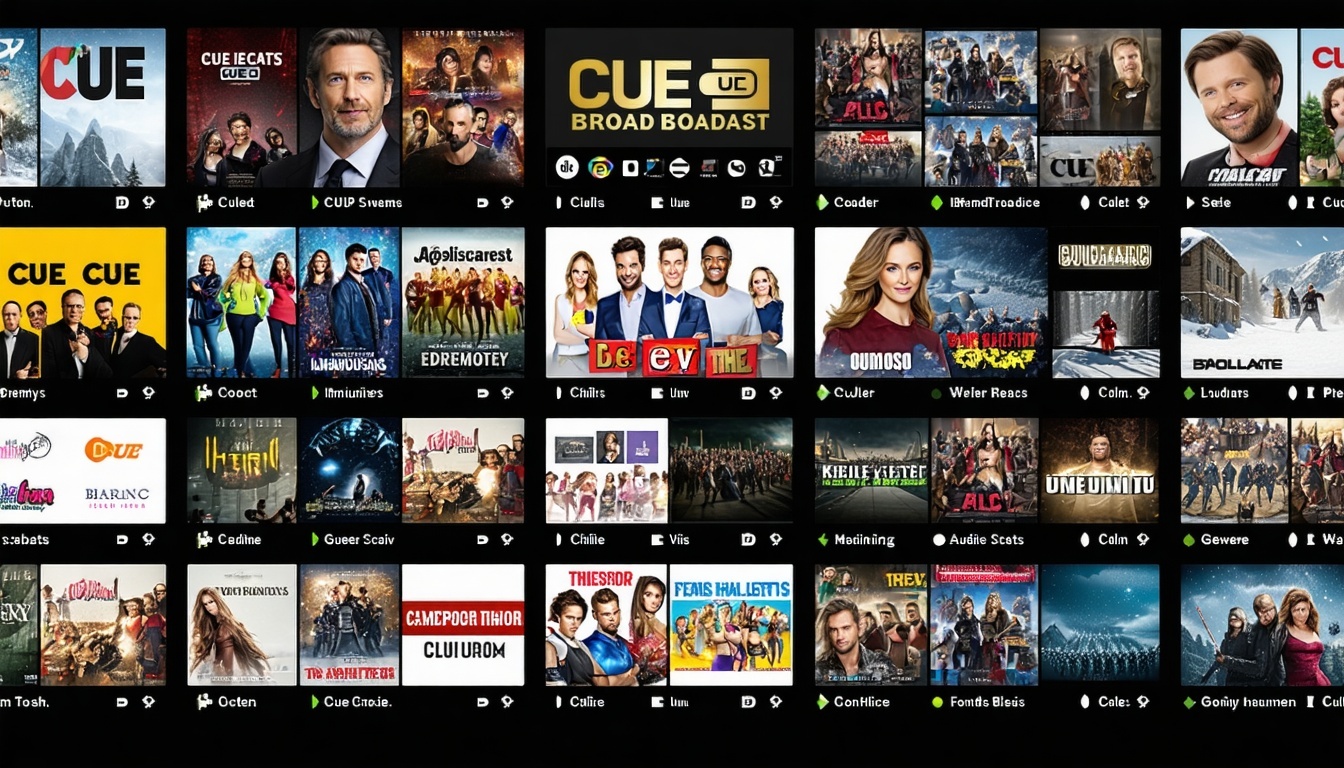 Collage of popular shows and movies available on CUE Broadcast